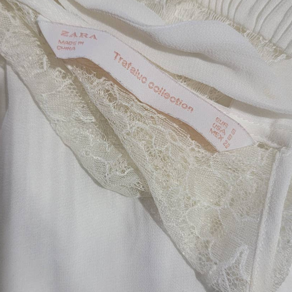 ZARA White Sleeveless Chiffon and Lace Women's Flare Top Size Small - Picture 7 of 7